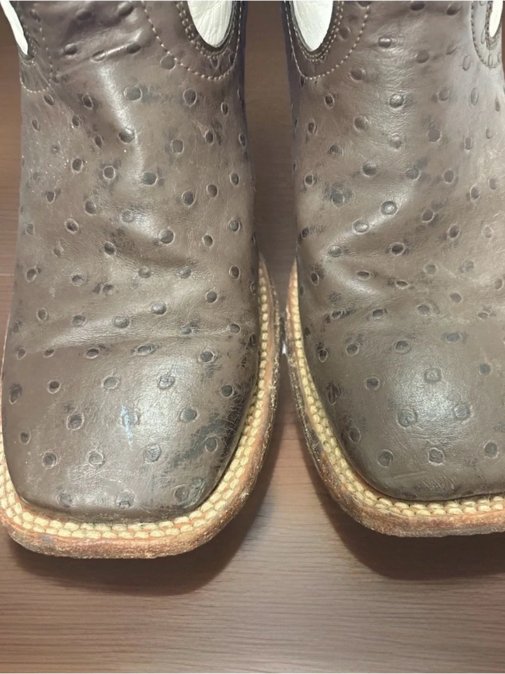 Tanner Mark Two-Tone Brown ostrich print and Cream Western Cowboy Boots